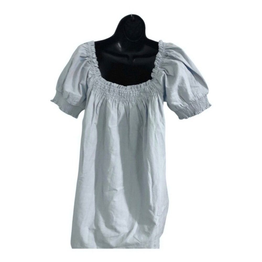 Free people mila light blue smocked puff sleeve mini babydoll dress size small - Picture 10 of 12